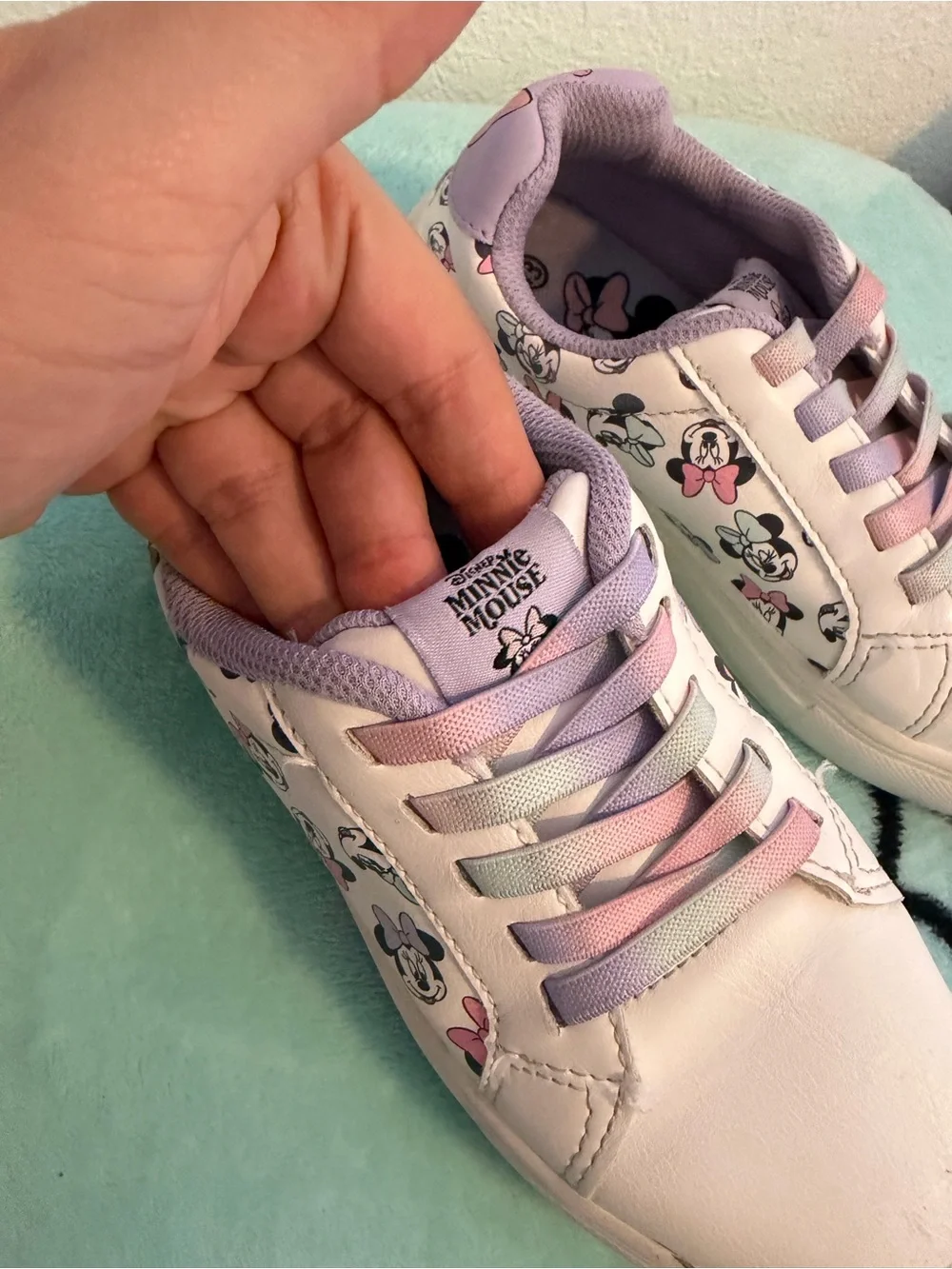 Disney White Kids Sneakers with Pastel Rainbow Laces